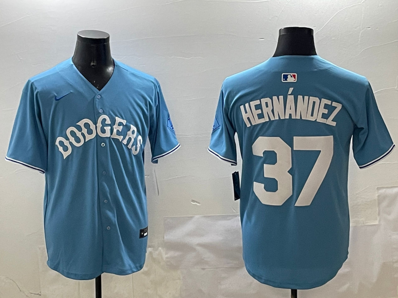 Men's Los Angeles Dodgers Teoscar Hernandez #37 Light Blue Limited Jersey